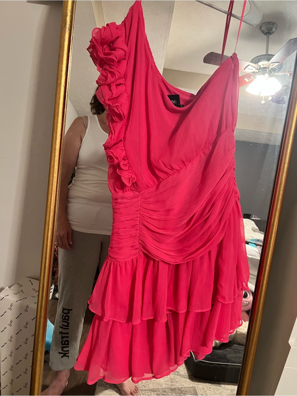 DO+BE Hot Pink Asymmetrical One-Shoulder Ruffle Dress